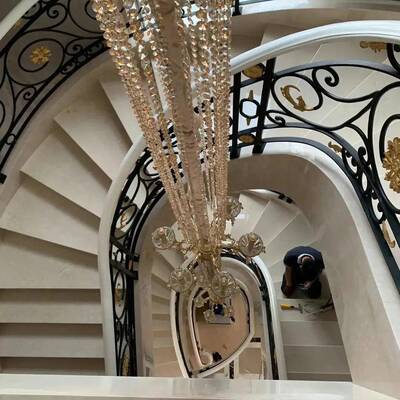 栏网红叠层堆叠踏步式阁楼别墅TT-20237实杆木铝合玻璃扶复手岩板