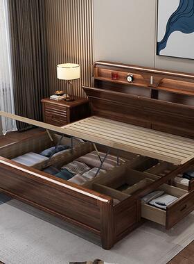 新中式实木床家用现tb-73160代简约1.8米胡桃木双人主卧端2床高x2