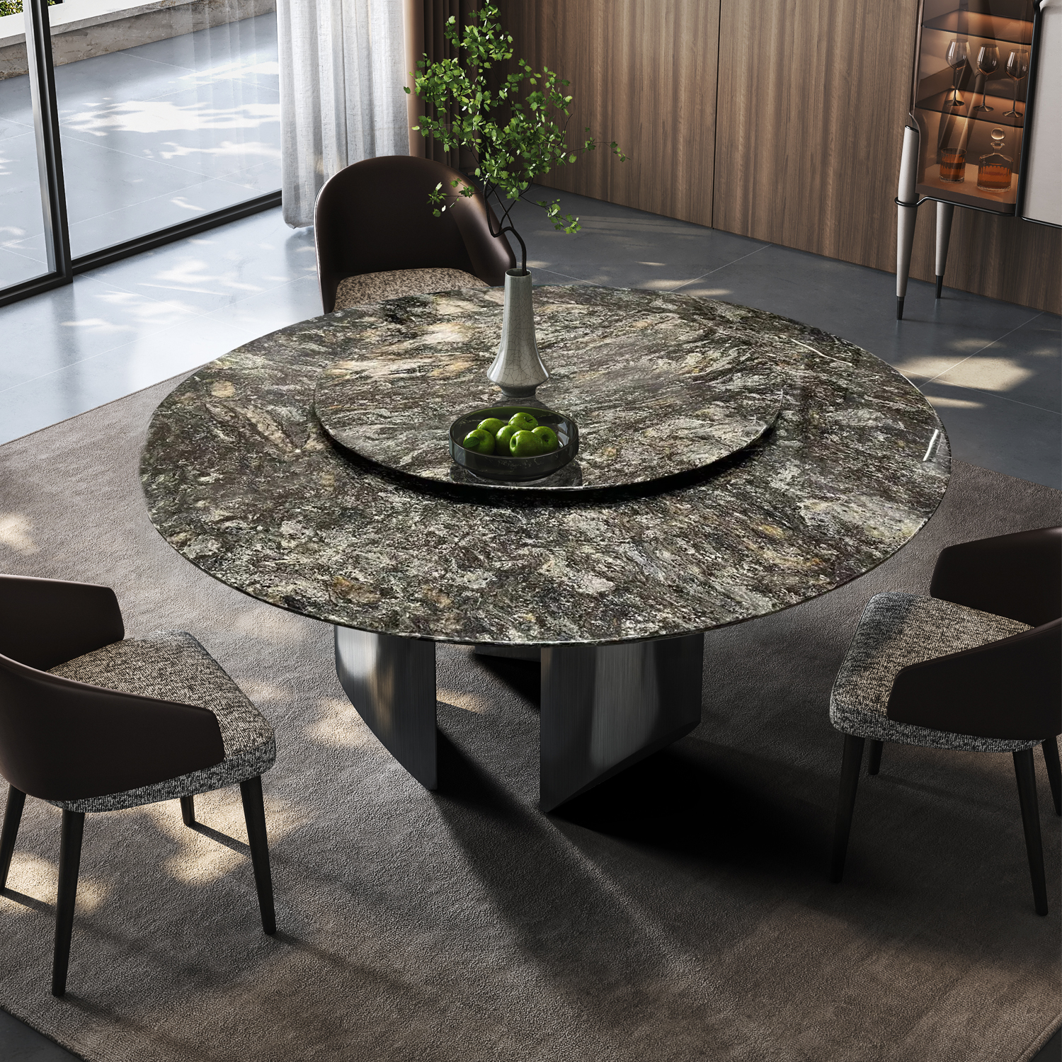 意式简约天然铂金钻大理石圆桌