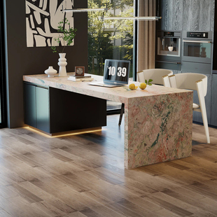 宇人天然四季 极简风轻奢家用别墅客厅餐厅岛台餐桌 绿奢石餐桌意式