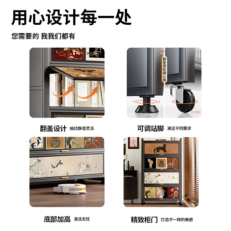 卡玫莱中古风书架落地置物架客厅家用铁艺收纳书柜储物柜一体靠墙