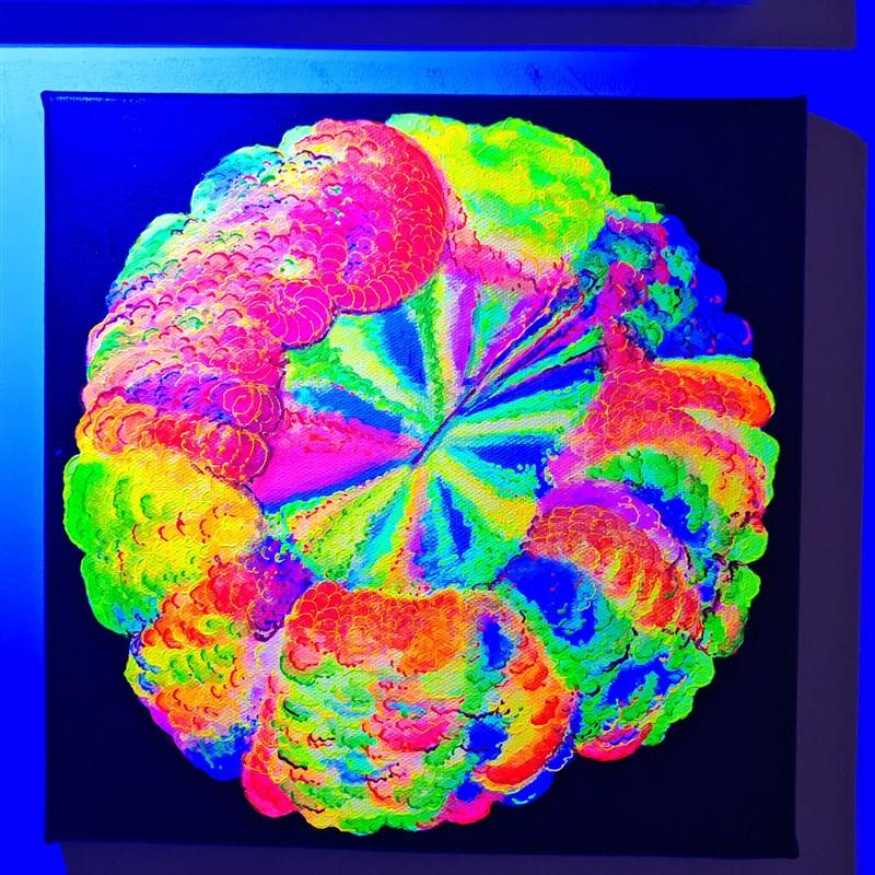 纯手绘海缸装饰荧光画海水鱼珊瑚荧光丙烯画30厘米方