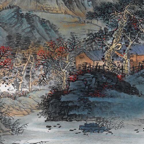 吴广-神州尽在彩霞中65X168cm五尺横幅山水宣纸国画复制品装饰画