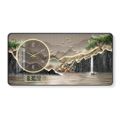 年山水画餐厅装饰画新中式万钟表JOU挂画客厅历家用20款25新时钟