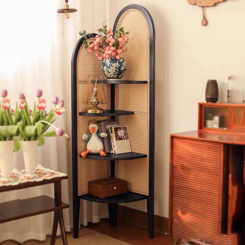 法式物FTB中复古厅藤编客实木沙发墙转角书拐柜屏风三置收纳落地