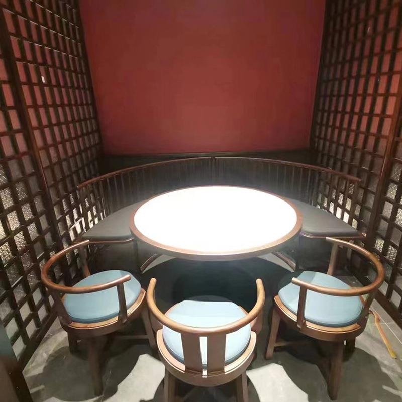 新聚MVC中岩板网红电动餐桌2米大圆盘旋转餐桌店包厢式酒饭桌宴会