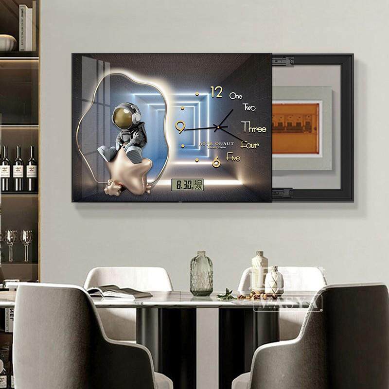 万年电表箱装596饰画带钟表配历电挂箱遮挡免打孔画太空人餐厅画