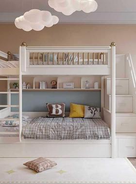 奢实木儿轻童上WDU下床小户型女孩高床低双层床同宽下铺子母上床