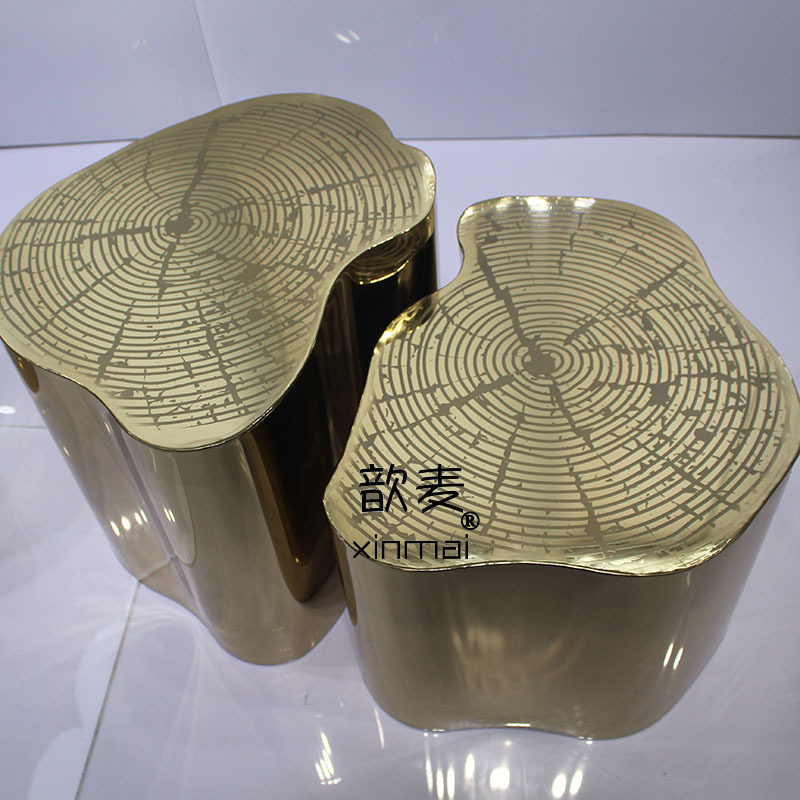 歆麦现代不锈钢金色根雕茶几