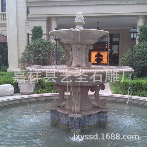 厂家销受石雕喷泉 别墅庭院摆件晚霞红水景装饰雕塑石雕喷泉