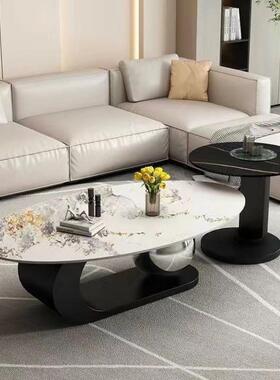 意式轻小岩板茶几椭几圆形艺术现代简KWA约客厅家用户型组合奢茶