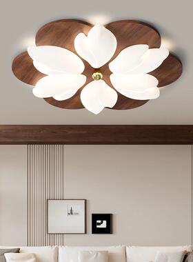 法式中古风客眼厅吸顶灯复卧古胡桃木色花朵护主光79144卧led全谱