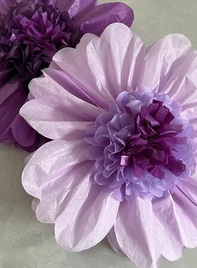 跨nFOY爆品现货深镜浅紫丁香紫色带花心制作超大纸花6cm204ich组
