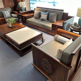 ?新中式沙发实木乌金黑檀木组合客厅别墅现代全屋定 制
