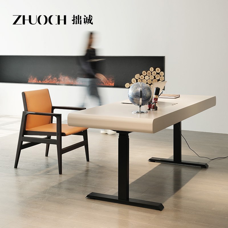 意式极简家用电动升降桌简约现代小户型奶油风自动办公电脑桌定制