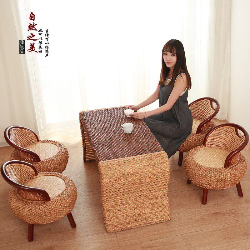 藤编客厅阳台桌椅功夫茶桌茶台小户型茶桌现代简约茶几中式茶艺桌