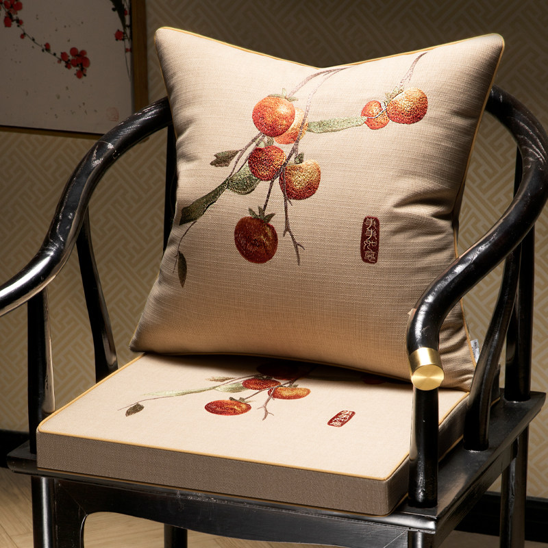 棉麻乳胶坐垫中式高级感椅垫防滑红木圈椅家用沙发垫实木家具定制