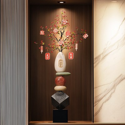 入户门玄关时来运转石头花瓶摆件家居饰品客厅电视柜细长高工艺品