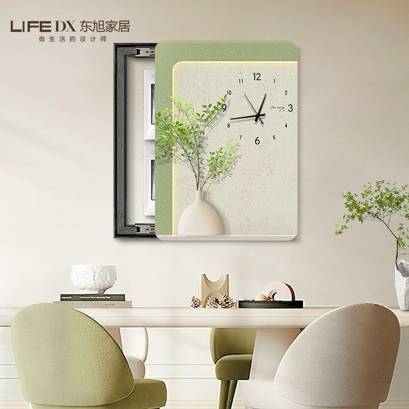 奶油风电表箱装饰画钟表挂墙竖款免打孔绿植配电箱遮挡电闸盒挂画