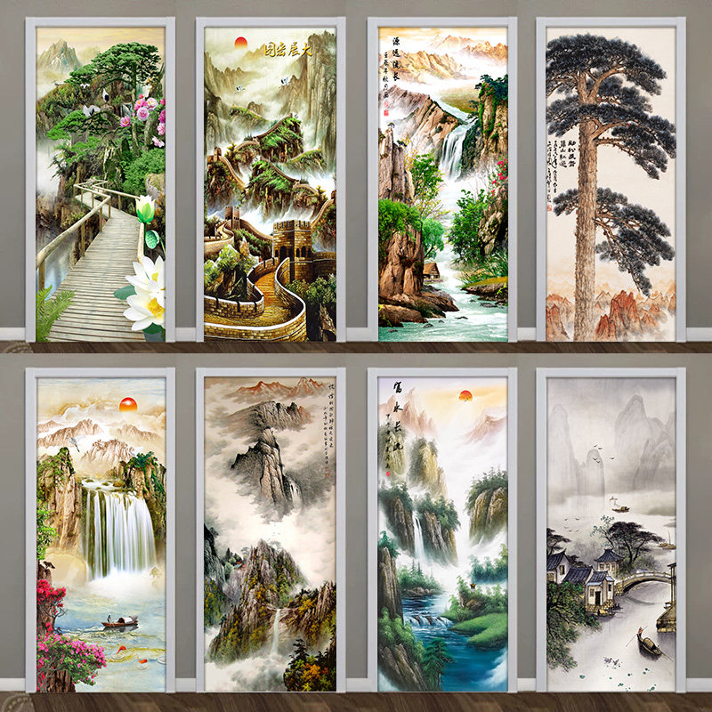 风景门贴画整张自粘装饰卧室木门全包衣柜厕所玻璃移门防水贴纸