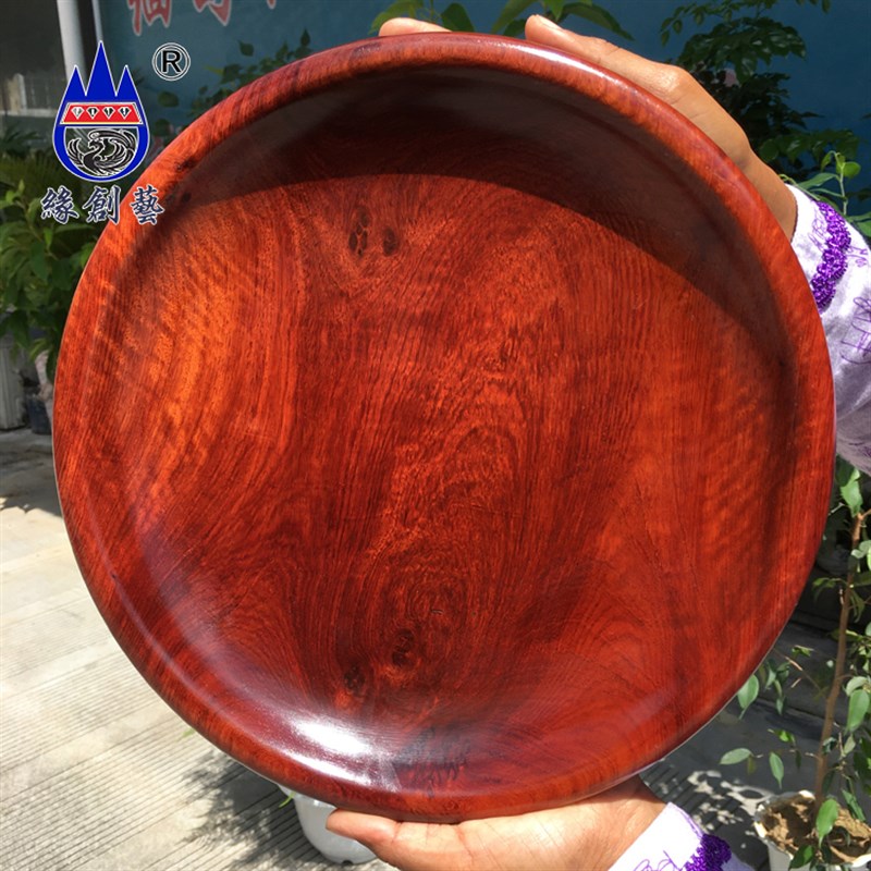 缘创艺红木果盘缅甸花梨瓜果碟子精品木纹大果紫檀整木料茶杯托盘