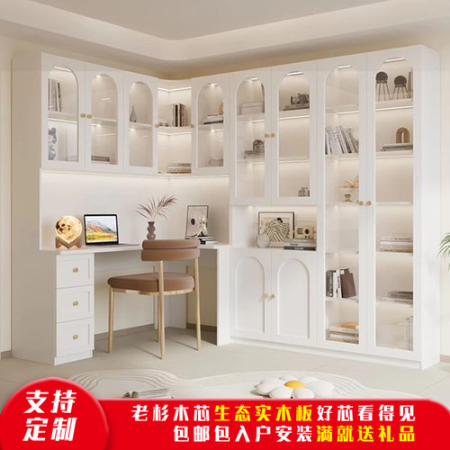 实木书桌书架卧室组合书柜办公一体电脑桌台式学习桌转角家用学生