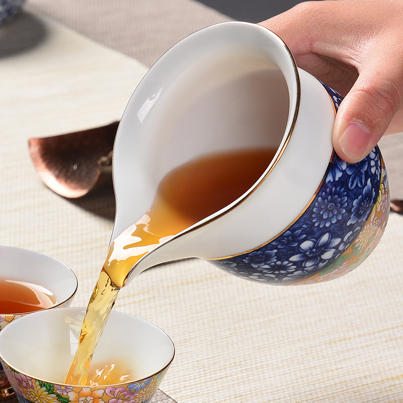 陶生活珐琅彩青花公道杯万花茶海分茶器匀杯公杯陶瓷功夫茶具配件