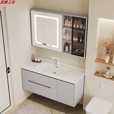 橡木智能浴室柜组合卫生间洗手池厕所洗漱台盆陶瓷一体面盆小户型