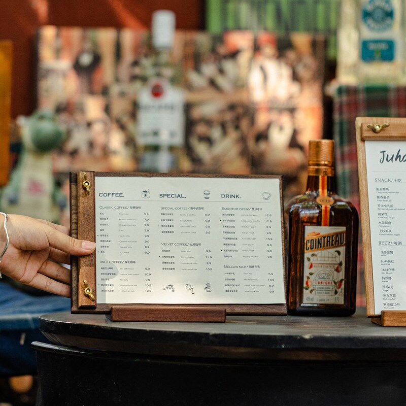 实木菜单展示牌咖啡厅桌面展示板奶茶店价目表价格展示牌菜单夹板