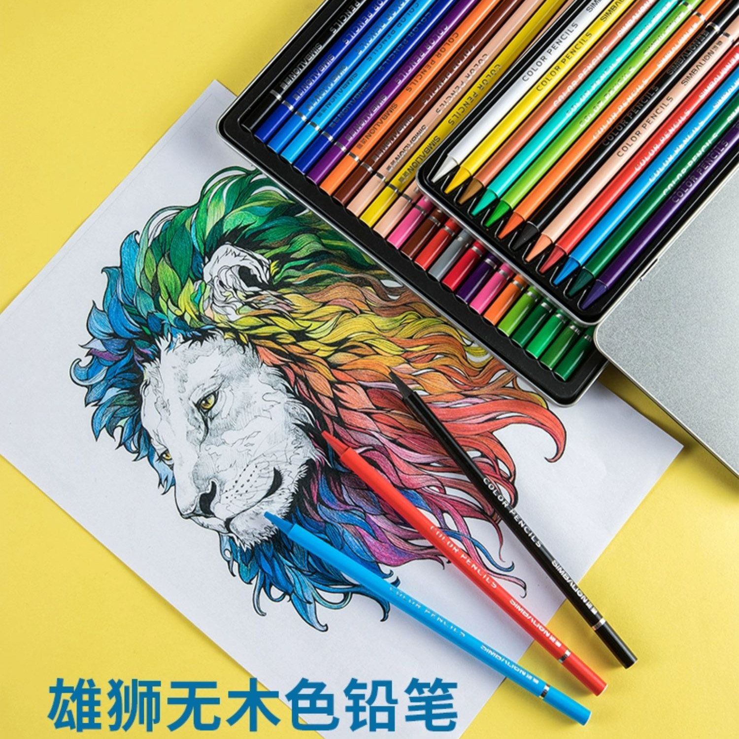 雄狮无木色铅笔填色勾线花花手绘彩绘素描彩铅12/24色儿童 初学者