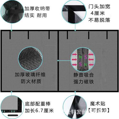 磁自吸磁ML888汽车打孔魔术贴玻纤网纱门防蚊门帘粘免性车库门帘