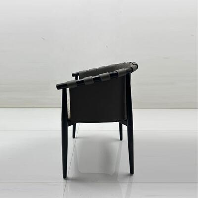 意式木极简实餐椅家用马蜡鞍皮扶手中61834古客椅厅休闲椅高端白