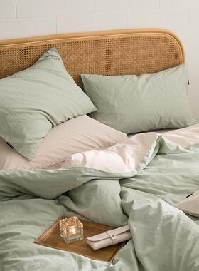 日式全棉水套洗棉床上四件套纯棉约纯60736床色被宿舍单床简笠民