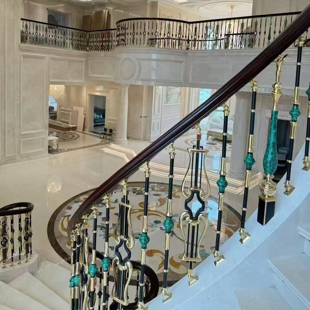 新中式铝合金楼梯扶手自建房护栏现货阳台楼梯扶手起步立柱小柱