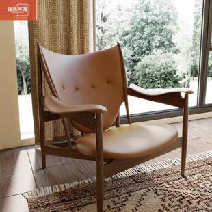 欧式实木酋长椅轻奢复古单人椅子客厅休闲椅阳台设计师中古沙发椅