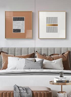 絮线现代约客厅简装饰画轻餐厅挂象画橙色方形卧室画抽DMG奢线条