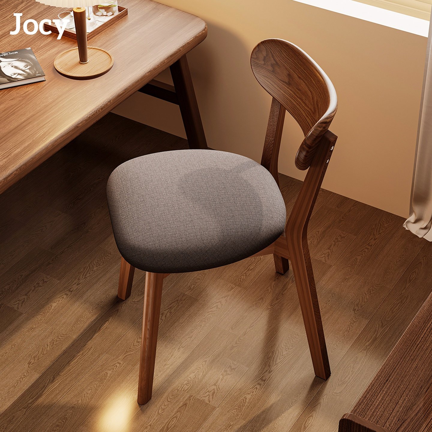 德国实木餐椅家用餐厅餐桌椅子软包靠背椅木头中古风吃饭凳子新款