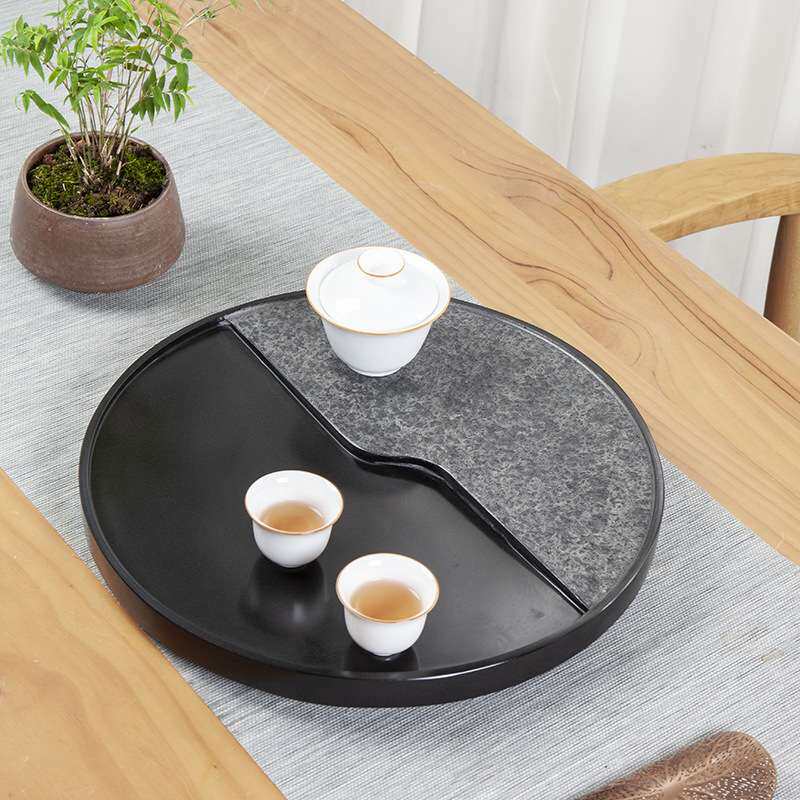 乌金石茶盘天然圆形家用简约现代轻奢干泡台小茶台厂家 小型
