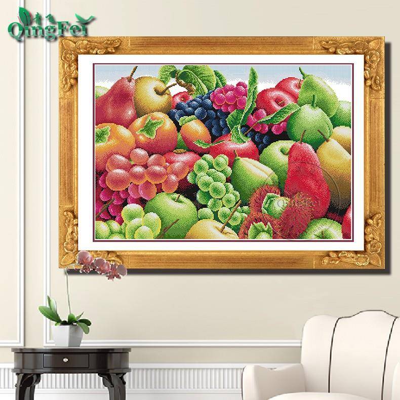 青飞精准印花水果果缘十字绣餐厅线绣小件饭厅家用简约现代挂画