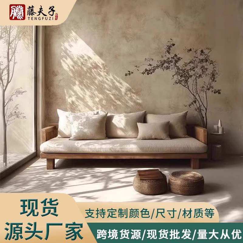 民宿实木沙发现代简约诧寂风客厅户外庭院露天防腐多人原木沙发