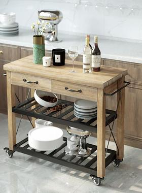 A美式厨房中岛台家小推车复古餐边柜开18869用式移动操作0台实木