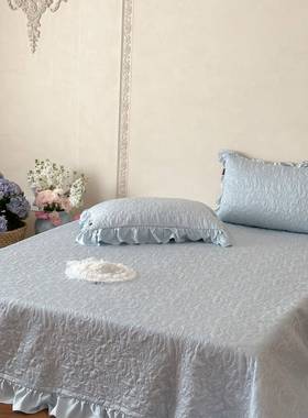 春夏蔚蓝海岸刺用兰精凉天丝床绣盖款三件套丝滑可水洗夏被床GDU