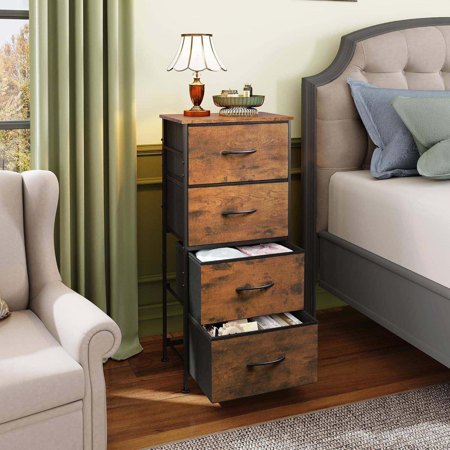 收柜抽屉WEF式床头柜布艺柜铁纳架斗储物柜床客厅多层叠折置物柜