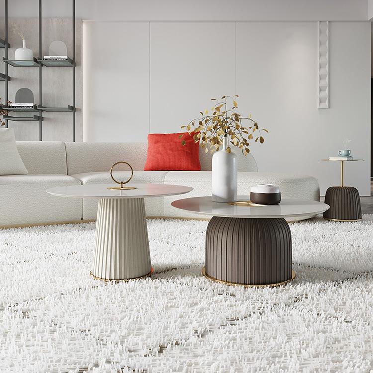 意式简约代轻奢创意厅岩板茶几家现用圆UGE极形沙发茶几三件客套