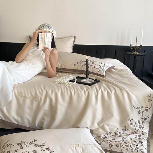 10支长0绒棉刺绣UOY件套a类全棉高端睡被套裸四季四通用床笠床上