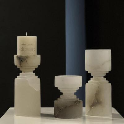 轻奢云石烛台YS003件设计客样板间道具厅摆大理石高档蜡台装饰摆