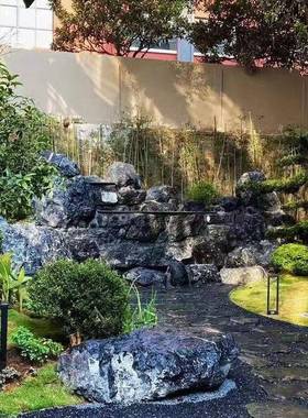 天黑山石枯山水造景石庭院绿坡地草66218坪景观石然山石黑护石