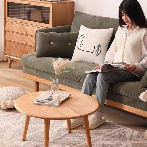 全实木RKM几小户型现代简约原木小厅桌子组合茶客实边几圆木形小