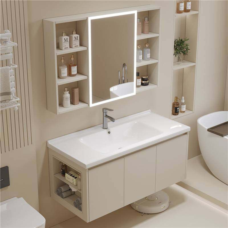 小户型35cm40宽44窄边款蜂窝铝侧边柜浴室柜组合陶瓷一体洗脸盆柜