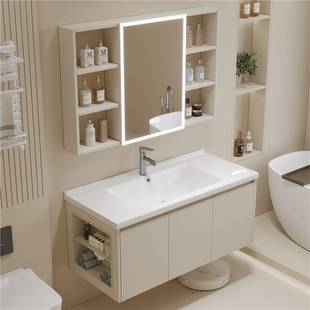 小户型35cm40宽44窄边款蜂窝铝侧边柜浴室柜组合陶瓷一体洗脸盆柜